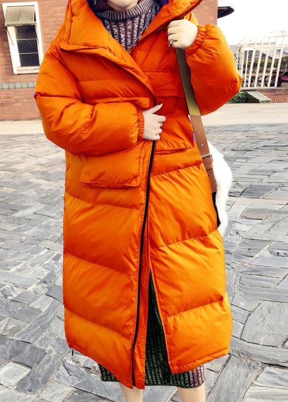 Casual orange down coat winter Loose fitting winter jacket stand collar Cinched quality overcoat