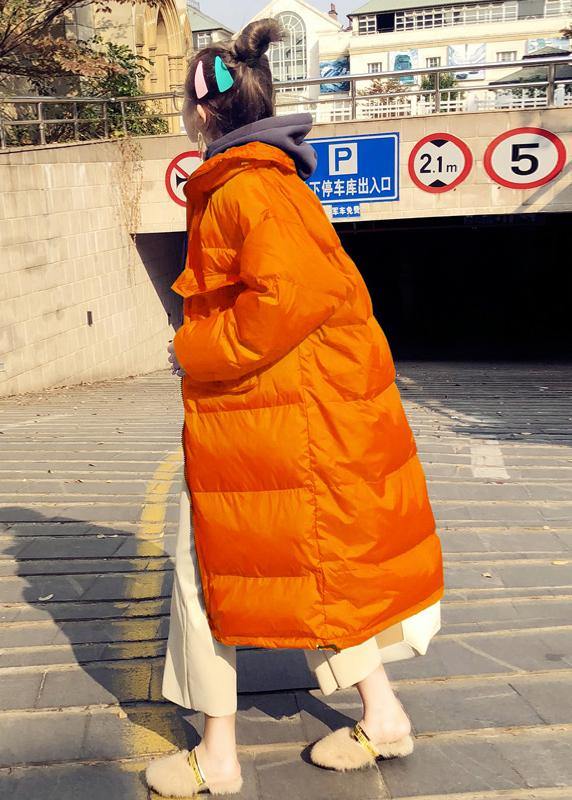 Casual orange down coat winter Loose fitting winter jacket stand collar Cinched quality overcoat