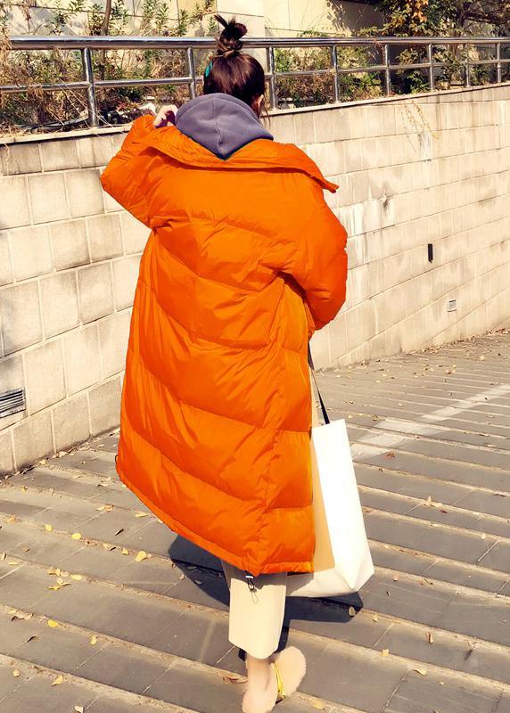 Casual orange down coat winter Loose fitting winter jacket stand collar Cinched quality overcoat