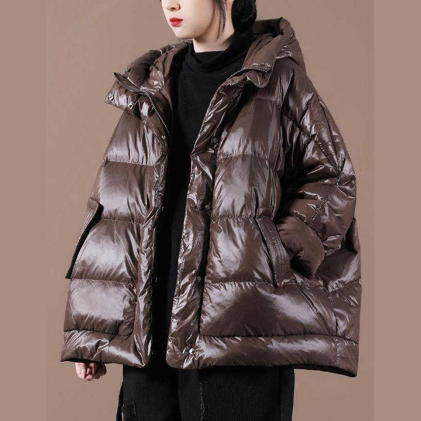 Casual plus size womens parka Jackets chocolate hooded zippered down coat