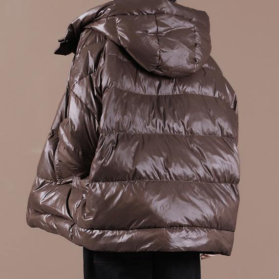 Casual plus size womens parka Jackets chocolate hooded zippered down coat