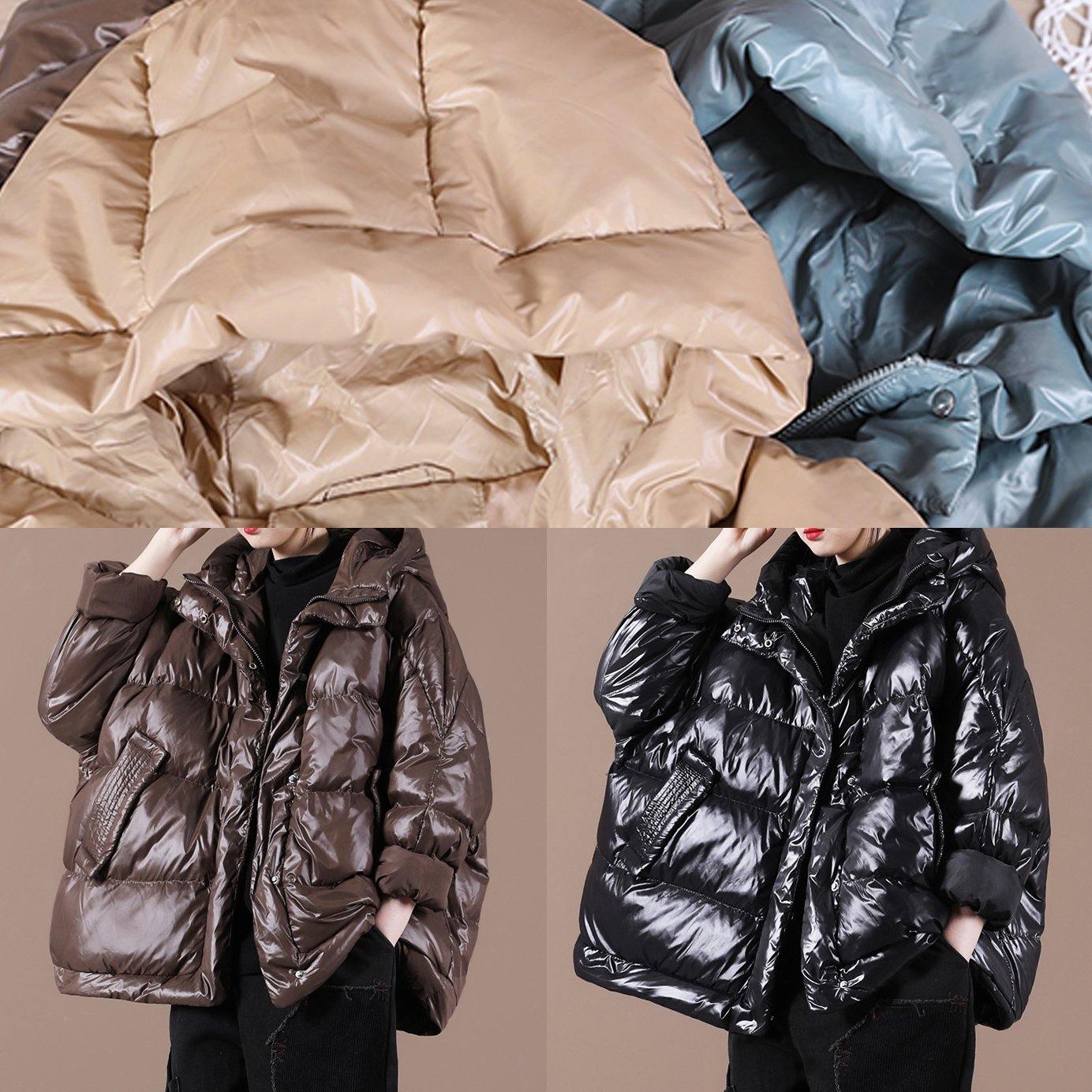 Casual plus size womens parka Jackets chocolate hooded zippered down coat