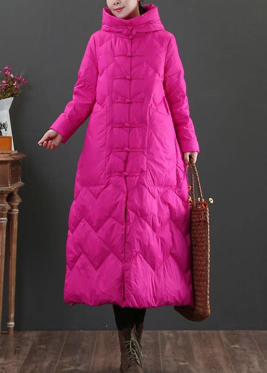 Casual rose warm winter coat Loose fitting womens parka hooded Chinese Button Warm outwear