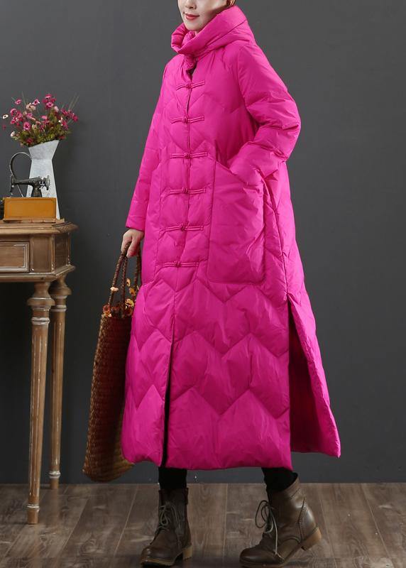 Casual rose warm winter coat Loose fitting womens parka hooded Chinese Button Warm outwear