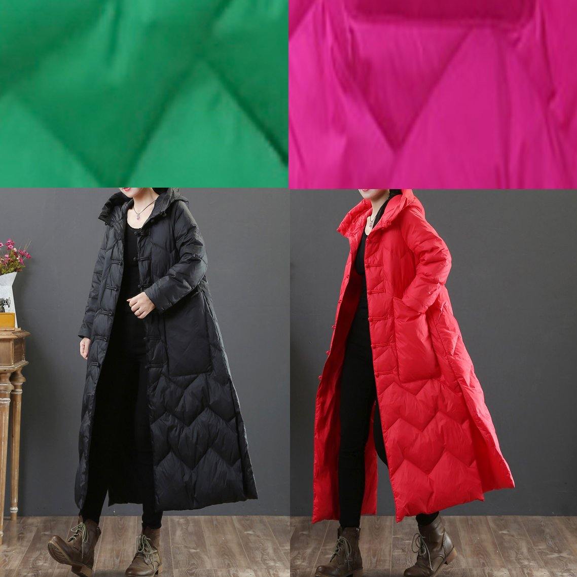 Casual rose warm winter coat Loose fitting womens parka hooded Chinese Button Warm outwear