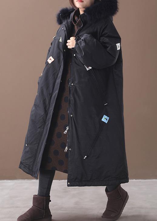 Casual trendy plus size winter coats black hooded thick zippered winter coats