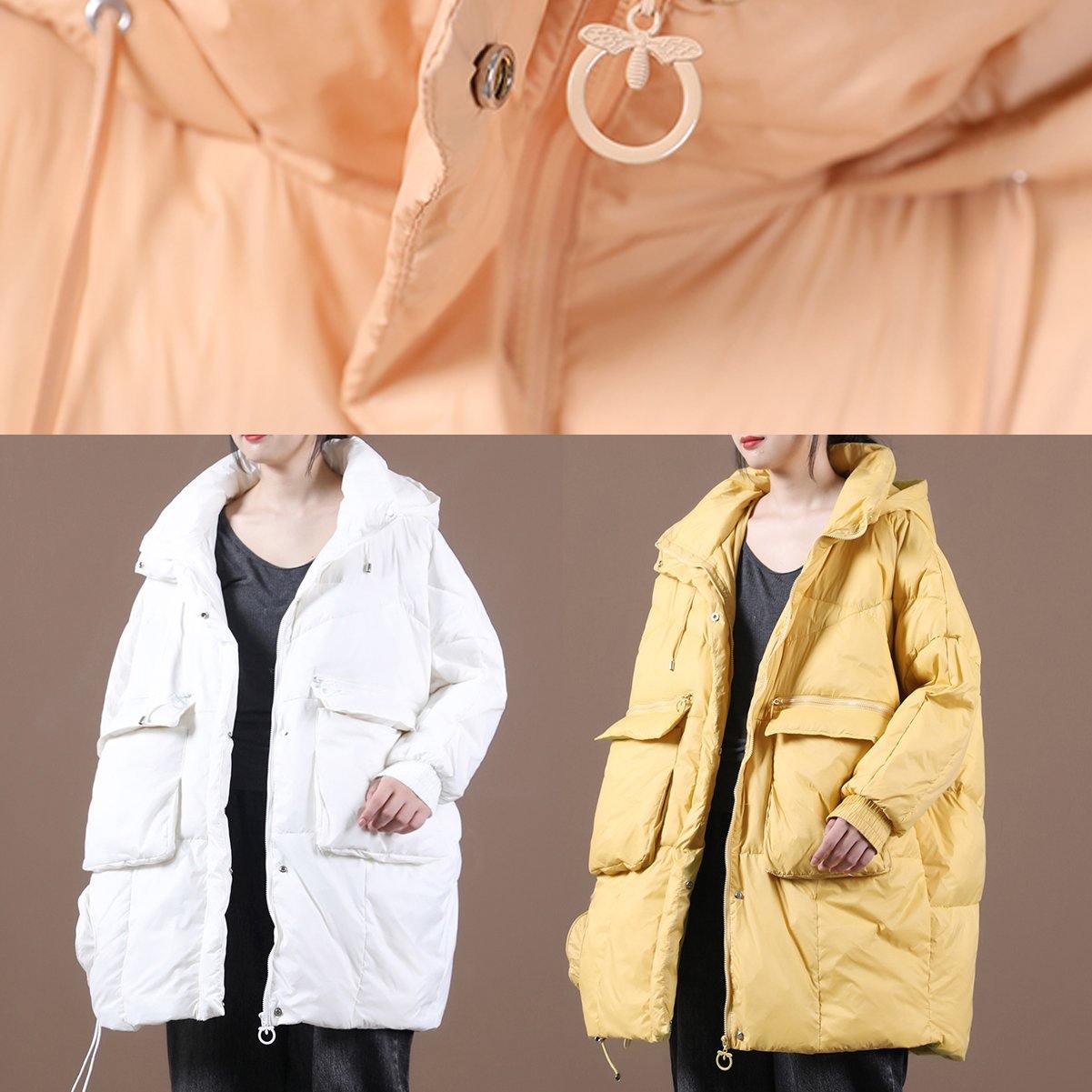 Casual yellow down jacket woman Loose-fitting Winter parka hooded Batwing Sleeve Casual coats