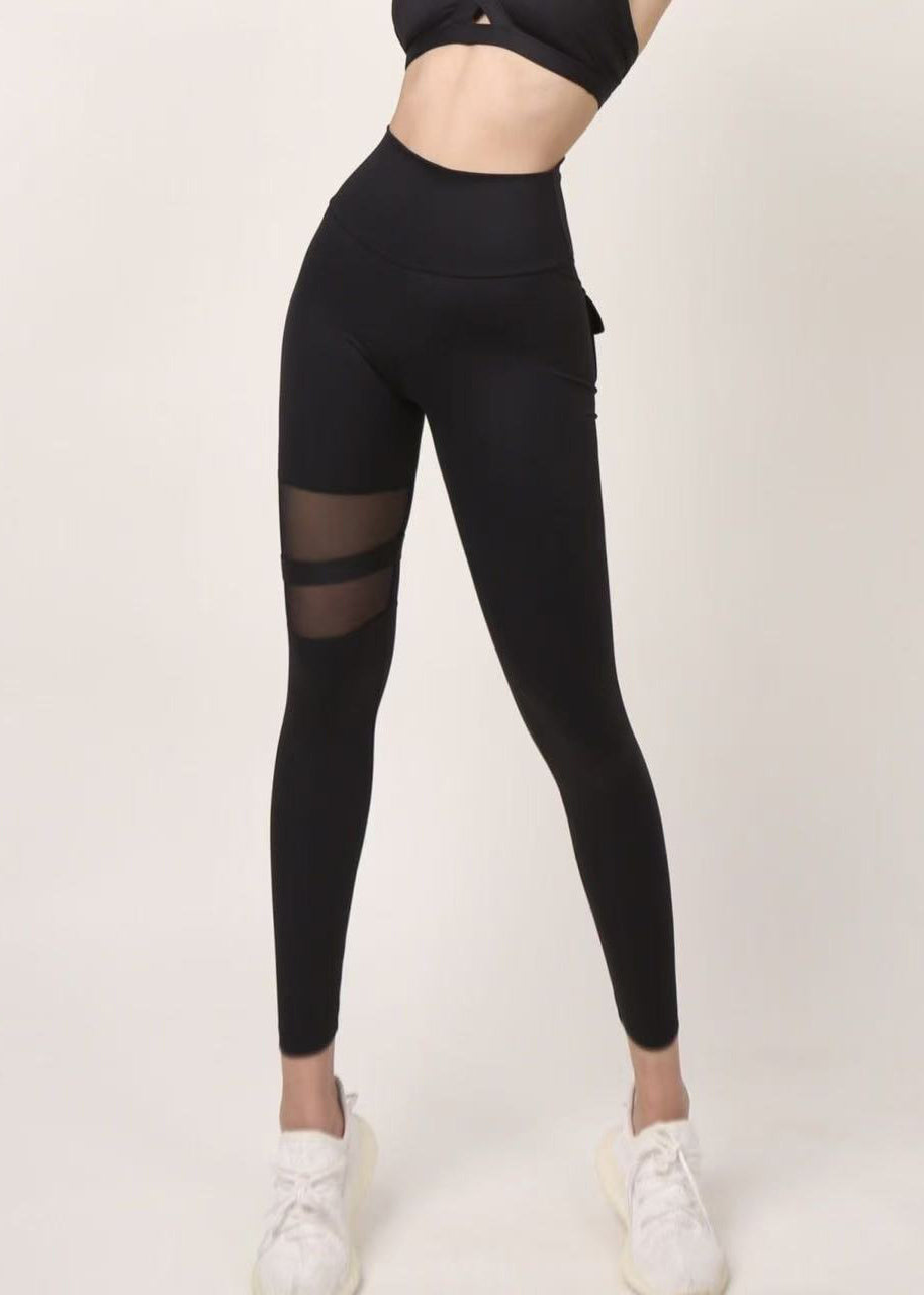 Chic Black High Waist Mesh Panel Cotton Leggings Yoga Pants