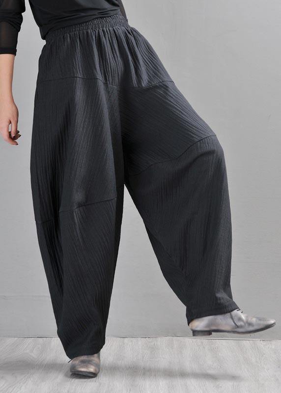 Chic Black Patchwork Harem Pants Summer Cotton Linen