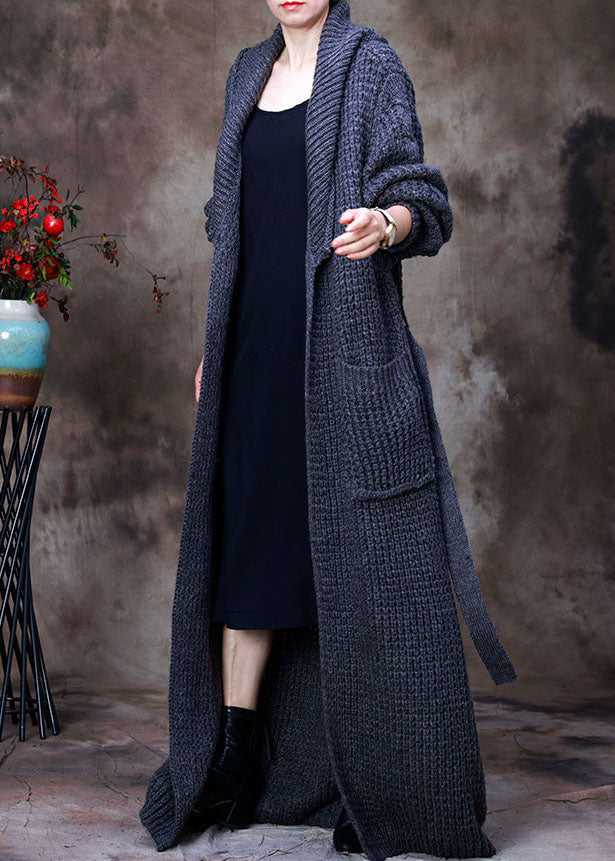 Chic Black PeterPan Collar tie waist Woolen Cardigans Winter