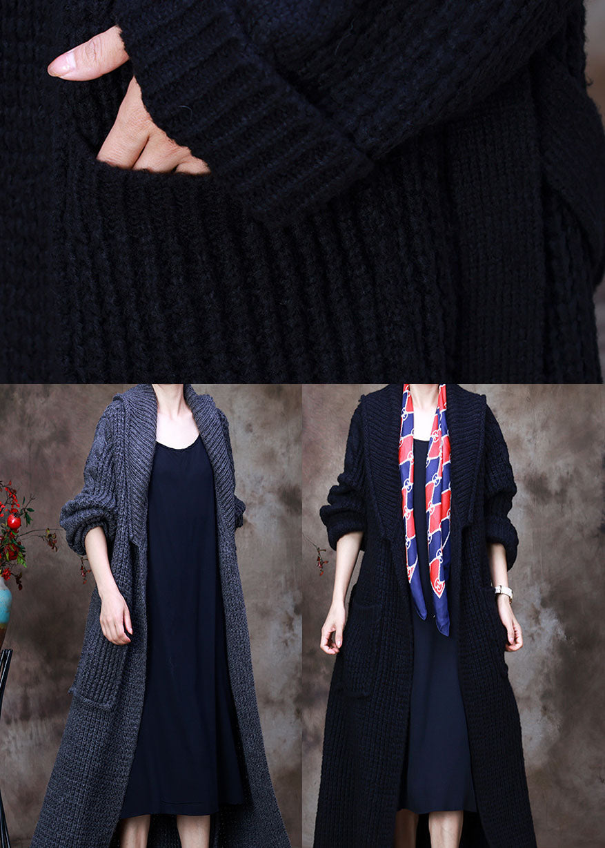 Chic Black PeterPan Collar tie waist Woolen Cardigans Winter