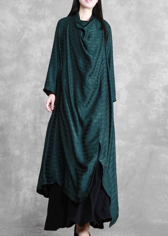 Chic Blackish Green Striped Asymmetric Robe Dress Cardigan