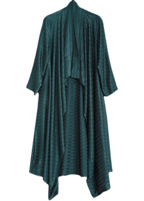 Chic Blackish Green Striped Asymmetric Robe Dress Cardigan