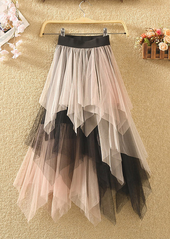 Chic Blue Asymmetrical Elastic Waist Patchwork Tulle Skirts Summer