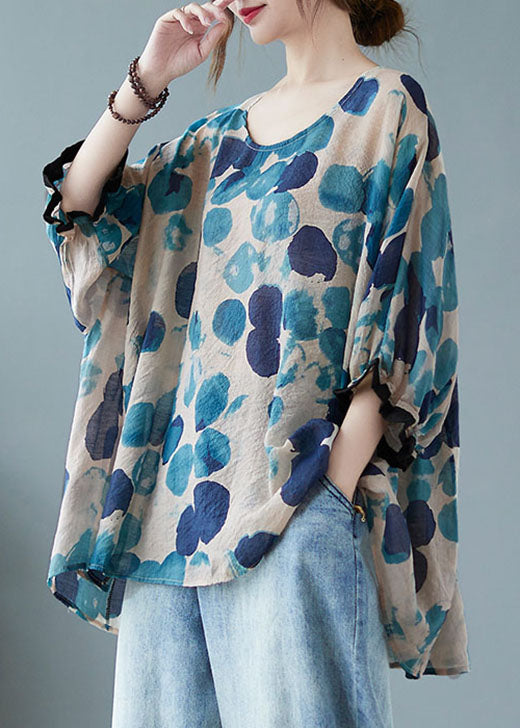 Chic Blue Bat wing Sleeve asymmetrical design Top