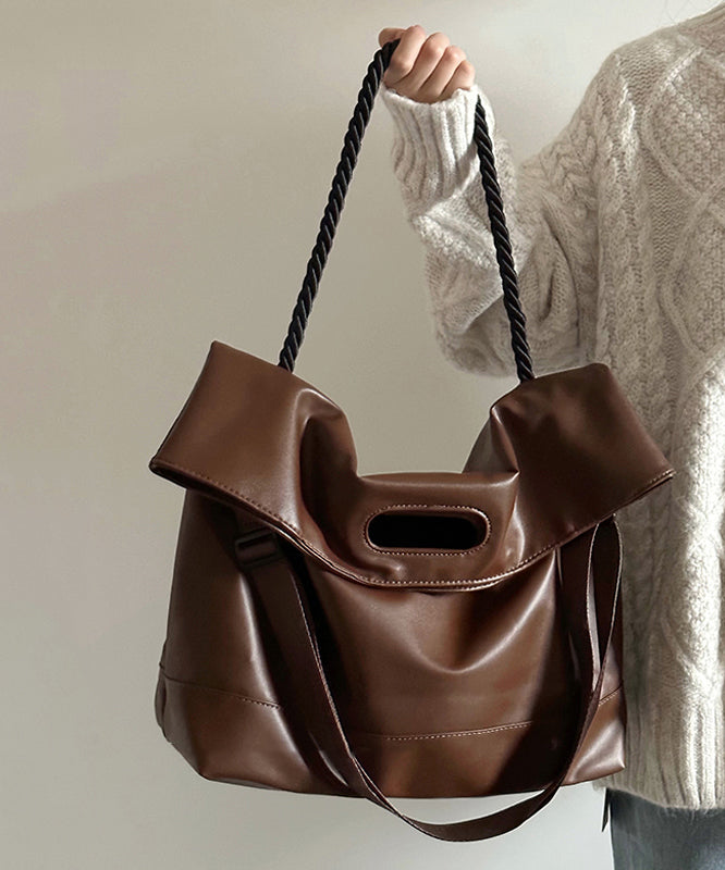 Chic Brown Large Capacity Faux Leather Messenger Bag