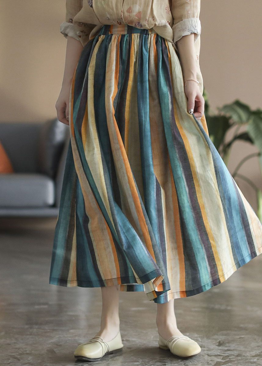 Chic Color stripe Striped Linen a line skirts Spring