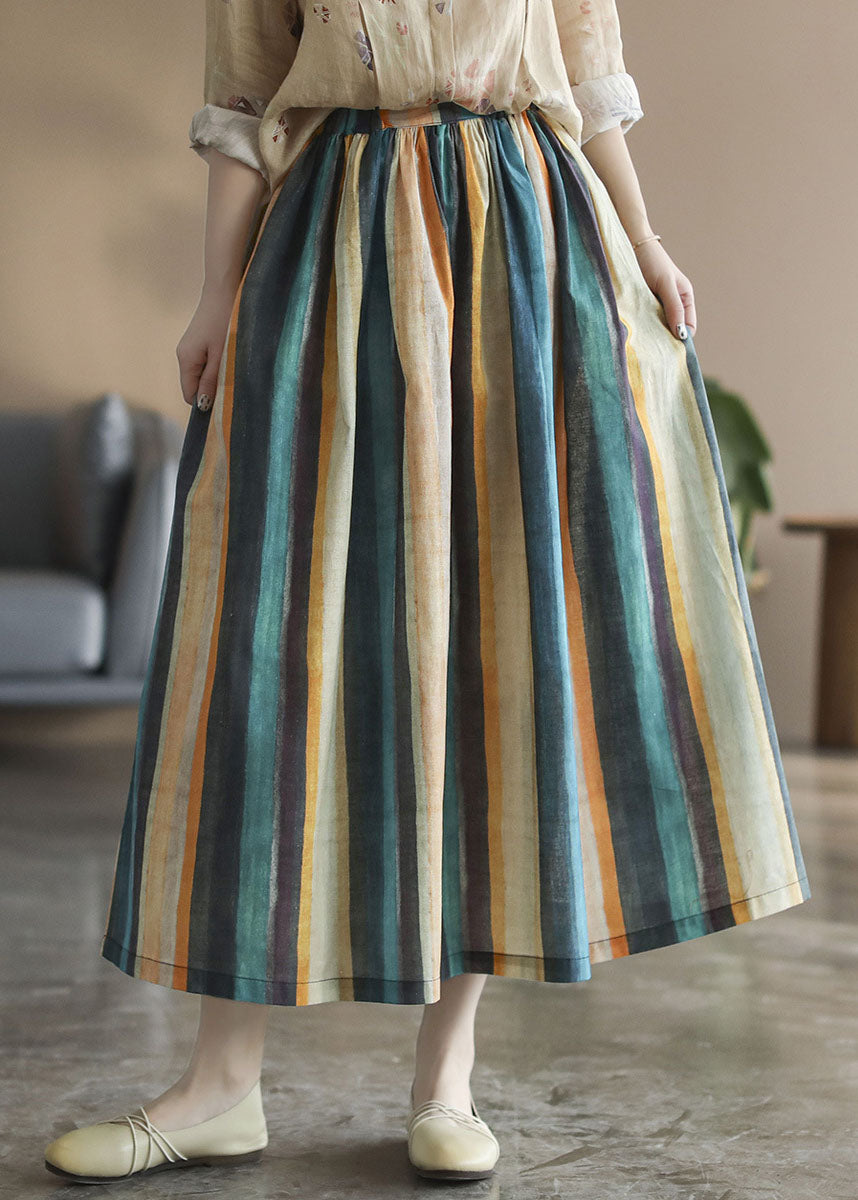 Chic Color stripe Striped Linen a line skirts Spring