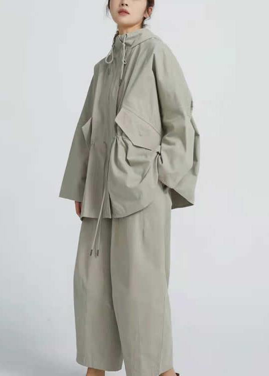 Chic Drawstring  Spring Short Coat Khaki Green Coat