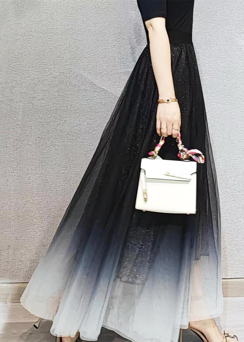 Chic Gradient Black Exra Large Hem Tulle Skirts Spring