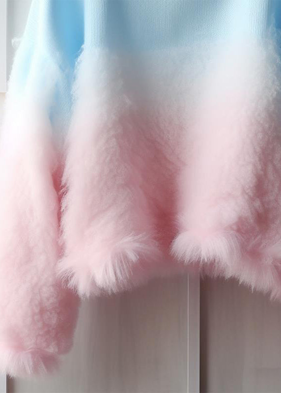 Chic Gradient Color Fluffy  Cozy Cotton Knit Sweaters Fall