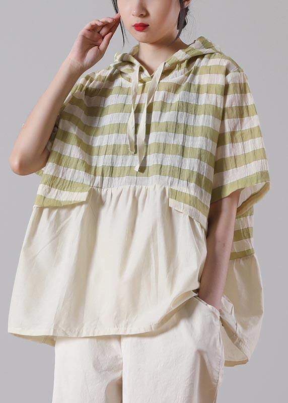 Chic Green Striped Oversize Cotton Linen Summer Shirt