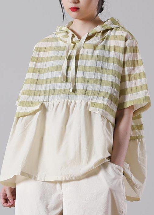 Chic Green Striped Oversize Cotton Linen Summer Shirt