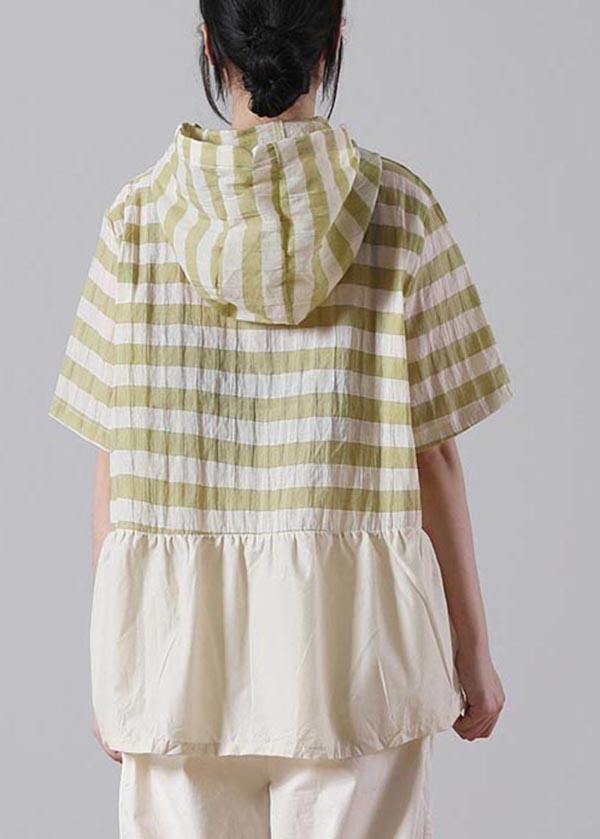 Chic Green Striped Oversize Cotton Linen Summer Shirt