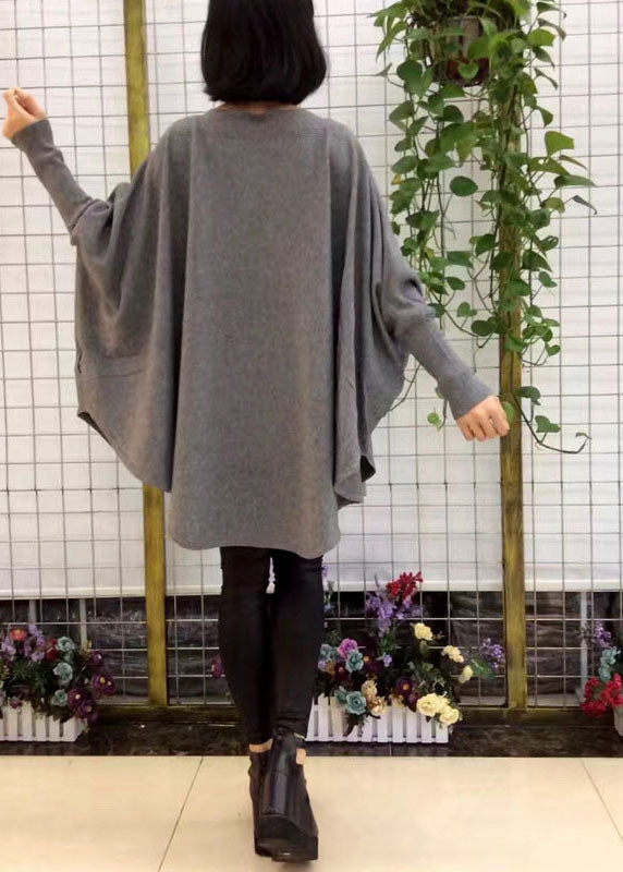 Chic Grey Bat wing Sleeve Casual Fall Wool Sweater