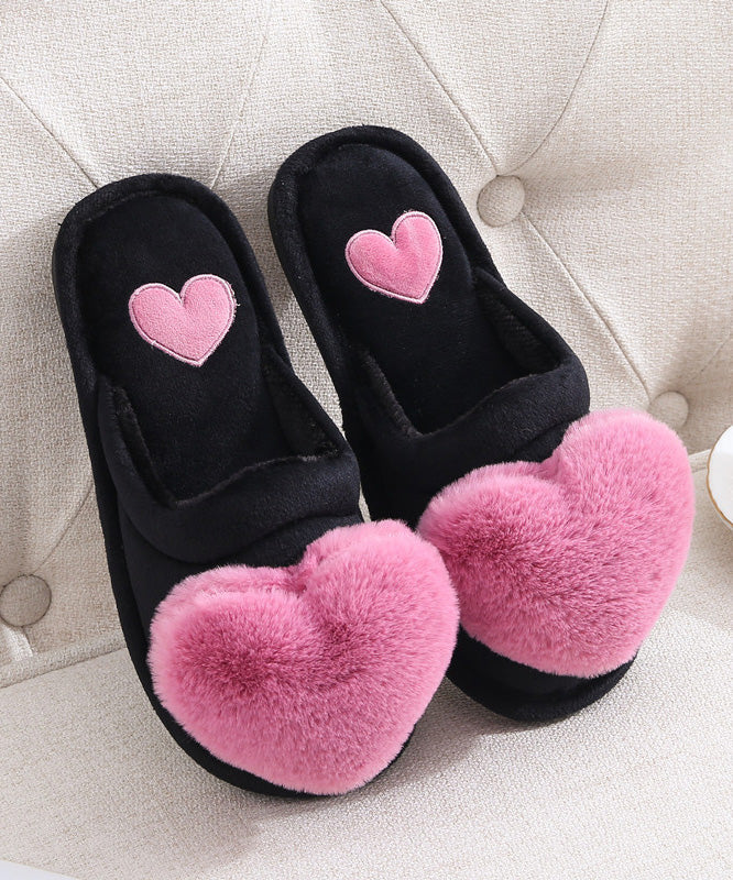 Chic Heart Splicing Slippers Shoes Pink Fuzzy Wool Lined