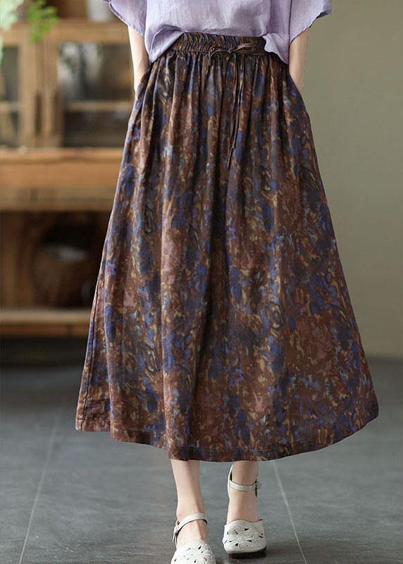 Chic Khaki Print Patchwork A Line Skirt Linen Fall