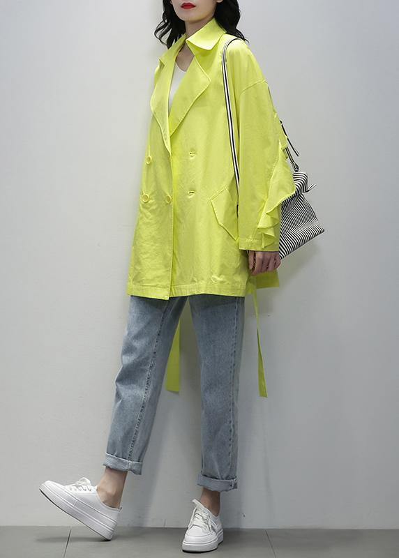 Chic Notched tie waist Fashion tunics yellow women coats