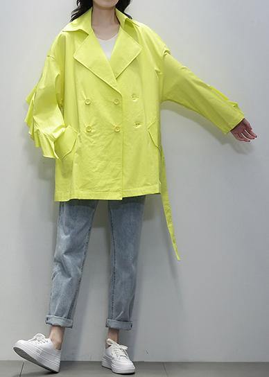 Chic Notched tie waist Fashion tunics yellow women coats