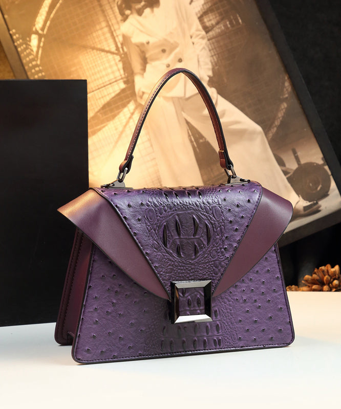 Chic Purple Embossed Patchwork Calf Leather Tote Handbag