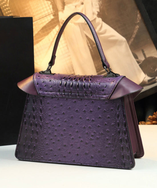 Chic Purple Embossed Patchwork Calf Leather Tote Handbag