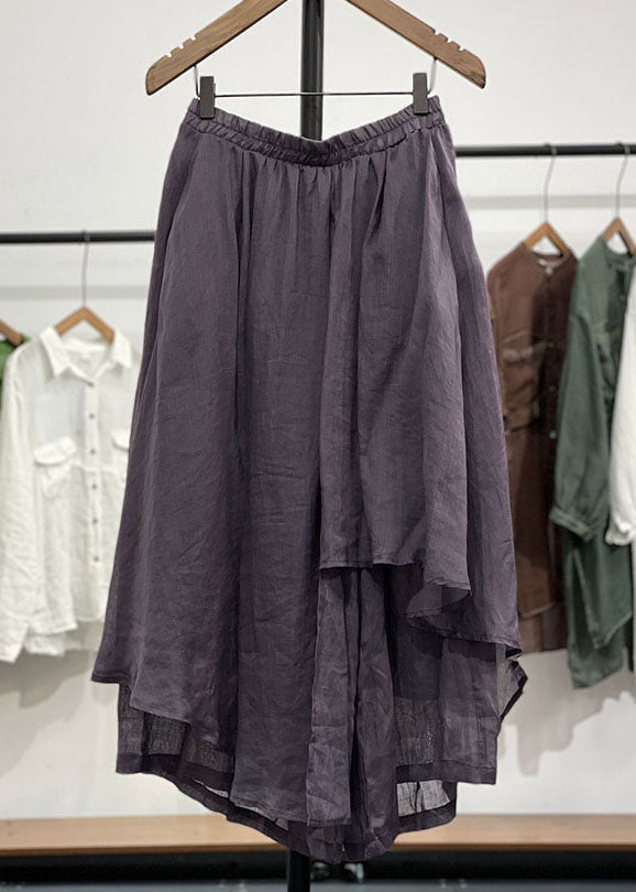 Chic Purple Wrinkled Asymmetrical Patchwork Linen Pants Skirts Summer