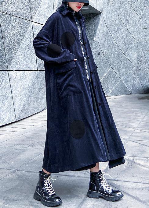 Chic big pockets Fine winter trench coat navy silhouette jackets