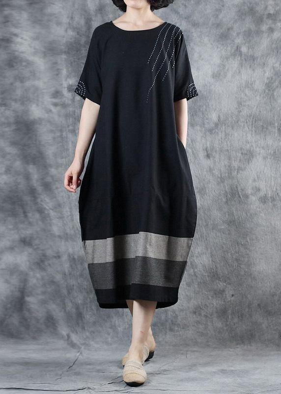 Chic black cotton dress patchwork long summer Dress