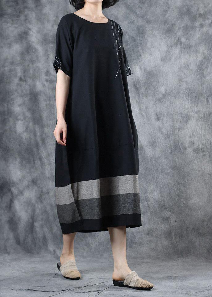 Chic black cotton dress patchwork long summer Dress