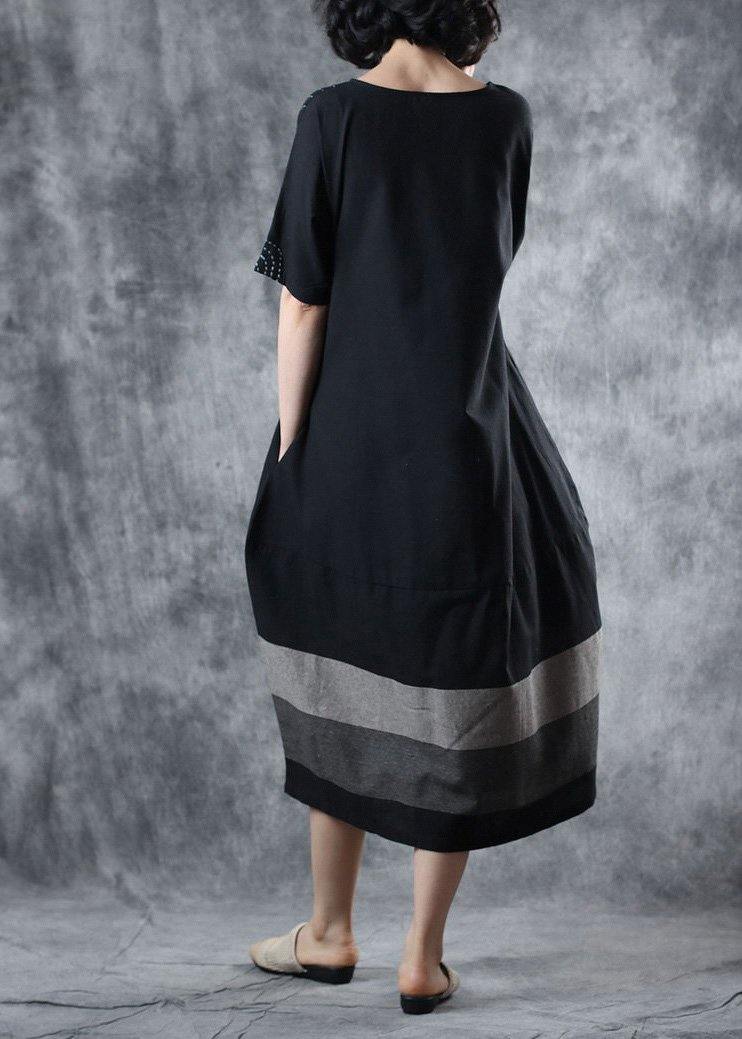 Chic black cotton dress patchwork long summer Dress