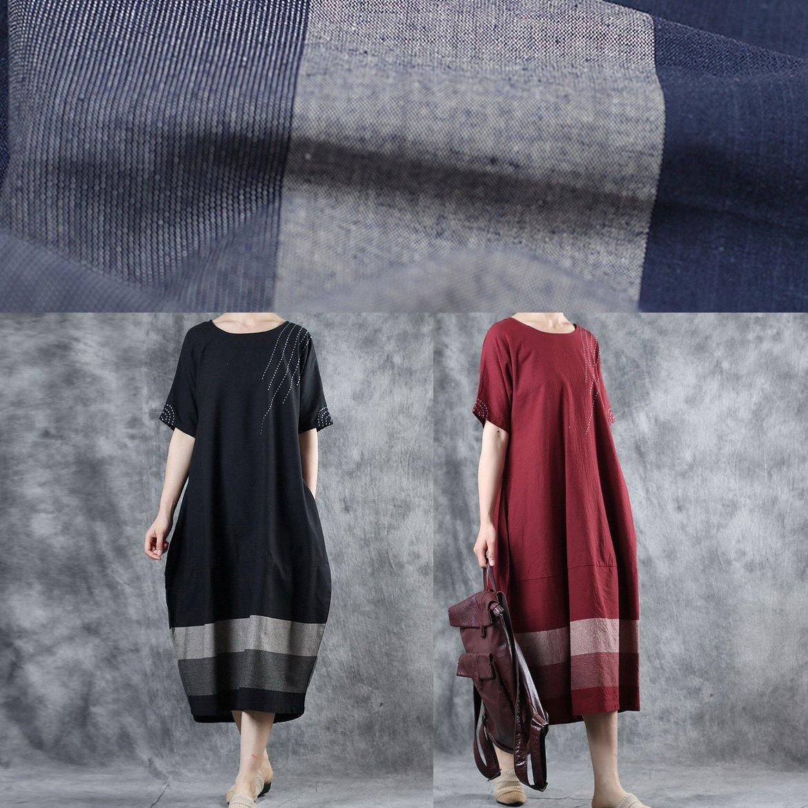 Chic black cotton dress patchwork long summer Dress