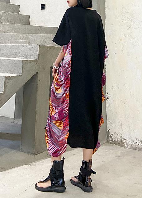 Chic black patchwork print cotton Wardrobes o neck Maxi summer Dresses