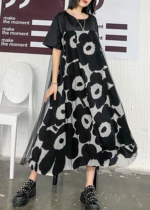 Chic black print quilting clothes o neck patchwork Maxi Dress