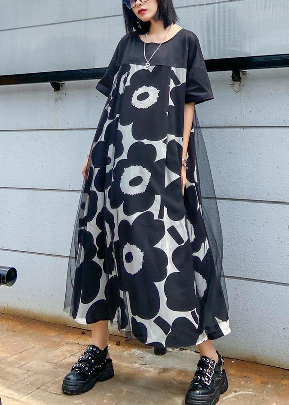 Chic black print quilting clothes o neck patchwork Maxi Dress