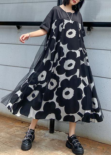 Chic black print quilting clothes o neck patchwork Maxi Dress