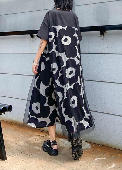 Chic black print quilting clothes o neck patchwork Maxi Dress