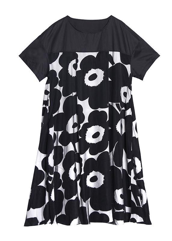 Chic black print quilting clothes o neck patchwork Maxi Dress