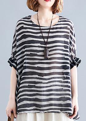 Chic black striped shirts women o neck Batwing Sleeve box shirts