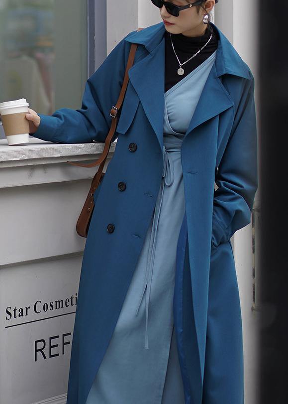 Chic blue Fashion coat for woman Tutorials Notched tie waist outwears