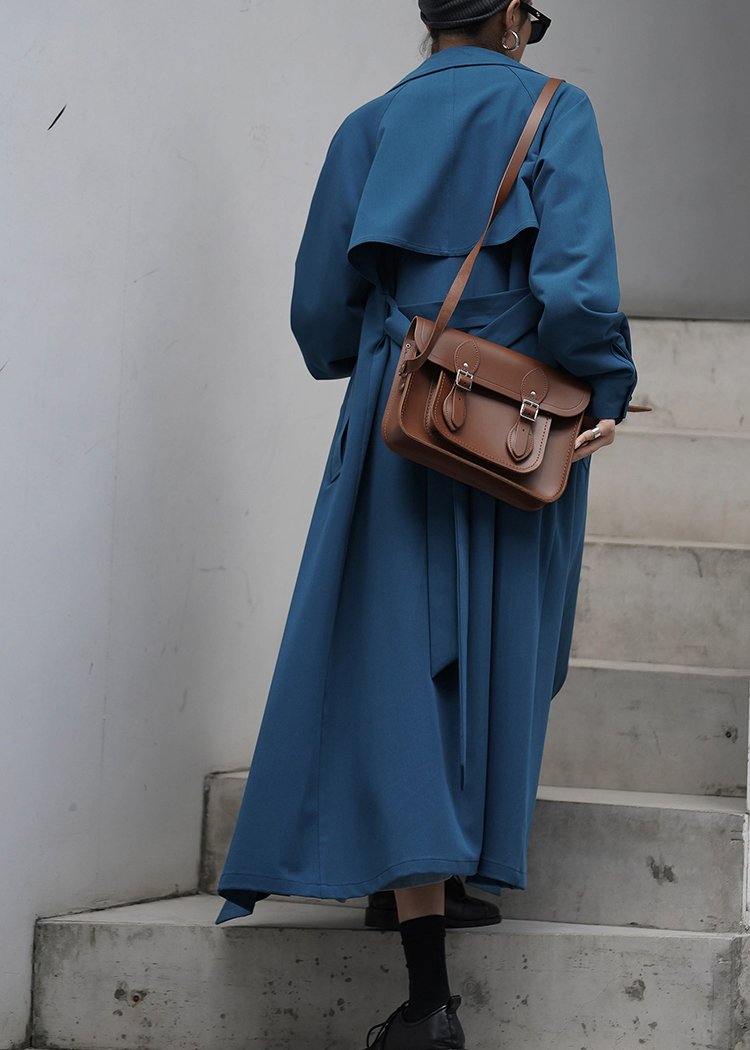 Chic blue Fashion coat for woman Tutorials Notched tie waist outwears